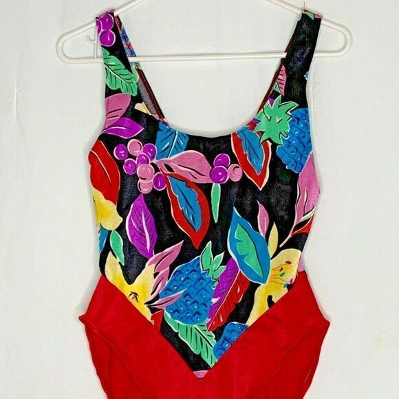 Vintage 80s Nicole Wise One Piece Swimsuit L Red - Picture 2 of 8